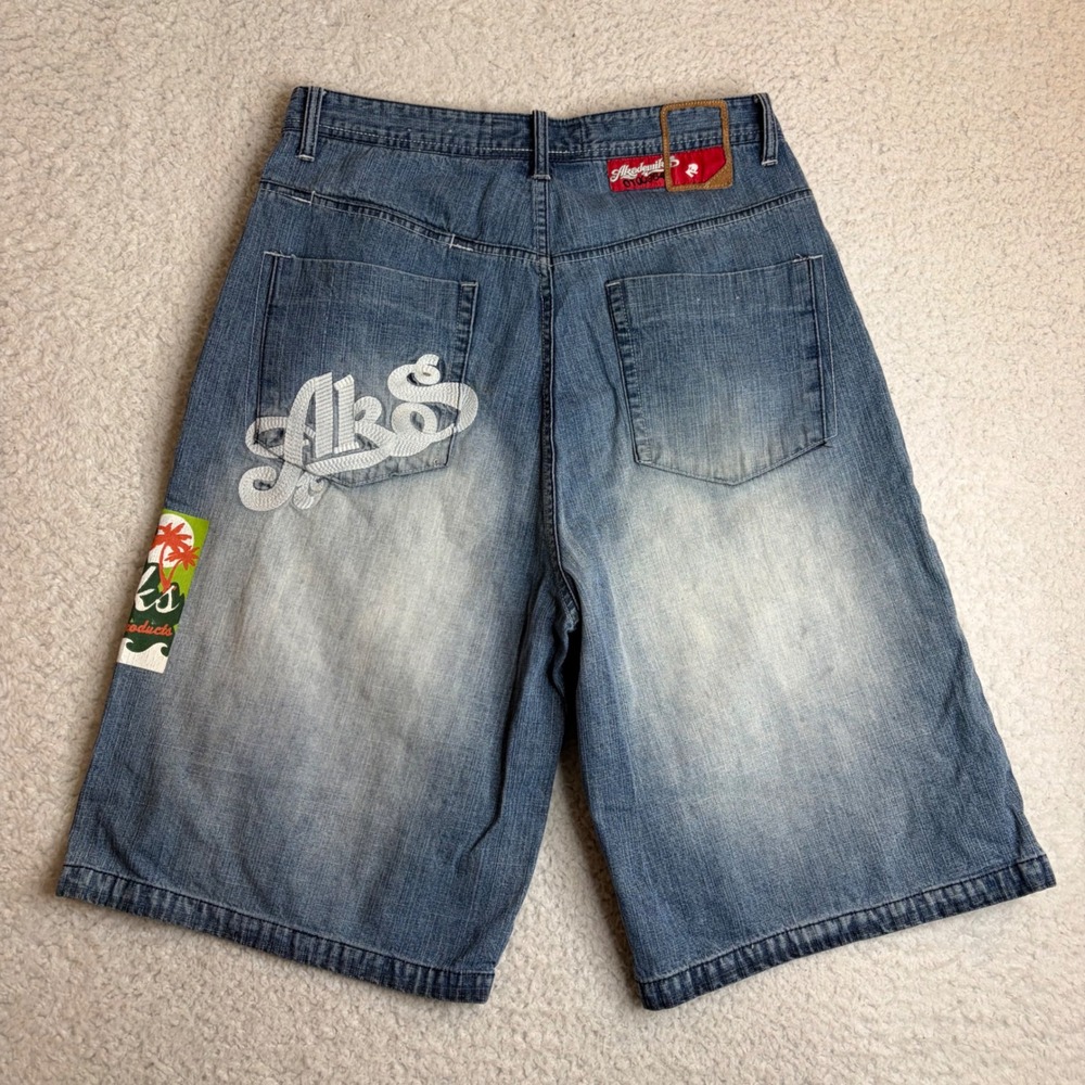 Akademiks Jeans Level 3 Baggy Denim Shorts Mens 34 Y2K Blue Paratrooper Hip Hop